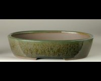 Houtoku 7 3/4v by 6 1/4 by 1 1/4 GREEN OVAL BONSAI POT